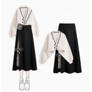 黑色国风新中式半身裙女冬季新款设计感针织开衫披肩毛衣两件套裙